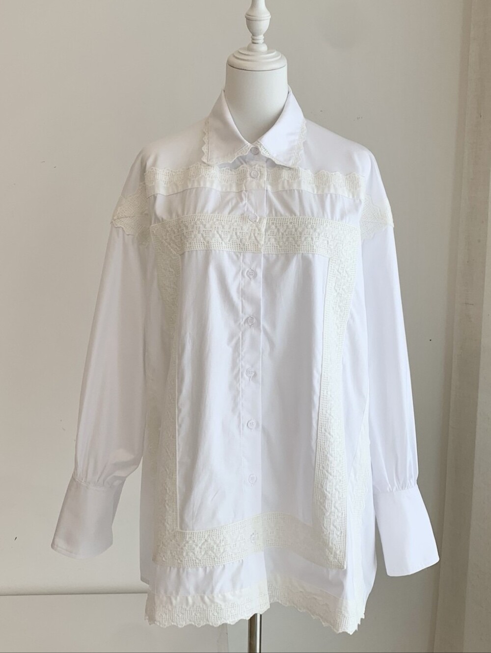 Helsa The Summer Overshirt With Vintage Swiss Embroidery in White - Picture 10 of 15